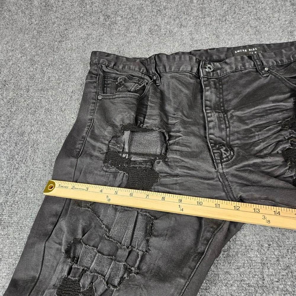 Smoke Rise Mens Distressed Biker Jeans Black Moto Rip Repair Slim Fit 42x32